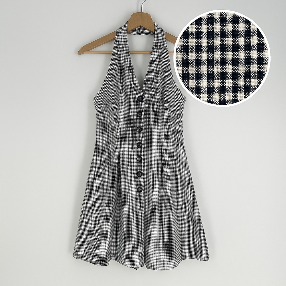 Rampage Vintage 90s Black White Gingham Checkered Pleated Halter Romper Size 3